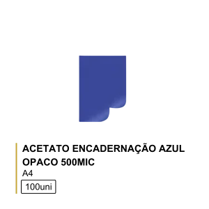 Acetato Encadernação A4 Azul Opaco 500mic Cx100un