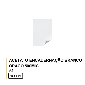 Acetato Encadernação A4 Branco Opaco 500mic Cx100un