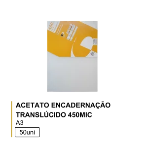 Acetato Encadernação A3 Translúcido 450mic Cx50un