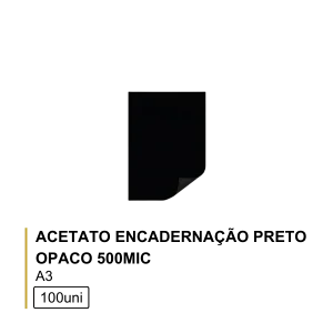 Acetato Encadernação A3 Preto Opaco 500mic Cx100un