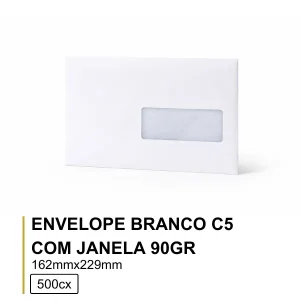 Envelope Branco C5 162x229 90GR Silicone Com Janela-500Cx