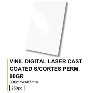 Vinil Digital Laser 90Gr 33x48.7 Cast Coated Gloss S/Corte Perm. - 250 Folhas/Pacote