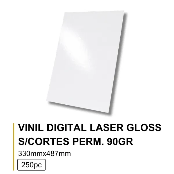 Vinil Digital Laser 90Gr 33x48.7 Gloss S/Corte Perm. - 250 Folhas/Pacote