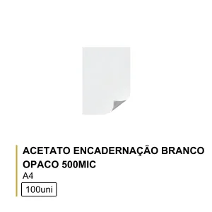 Acetato Encadernação A4 Branco Opaco 500mic Cx100un