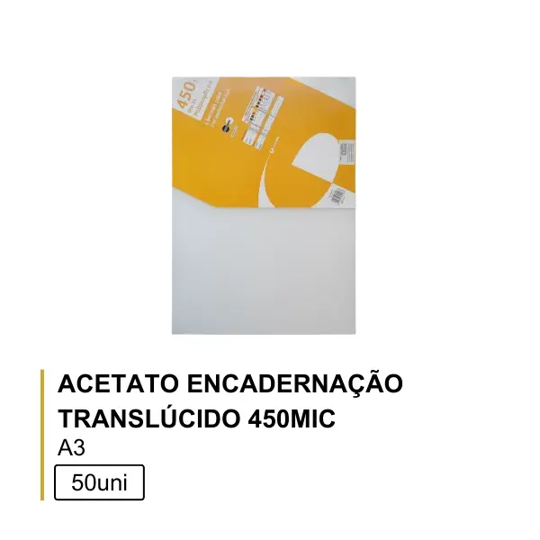 Acetato Encadernação A3 Translúcido 450mic Cx50un